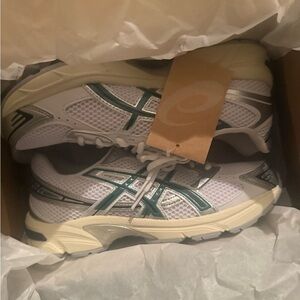 Asics White and Green Athletic Shoes